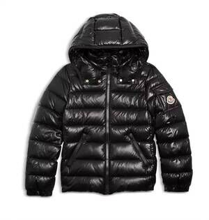 NEW MONCLER girl's down long sleeve puffer jacket in black
